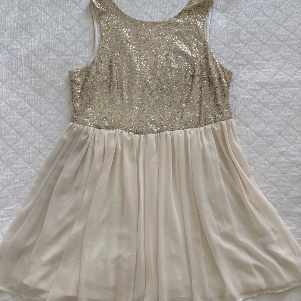 Sequined Gold & Cream Sleeveless Party Dress